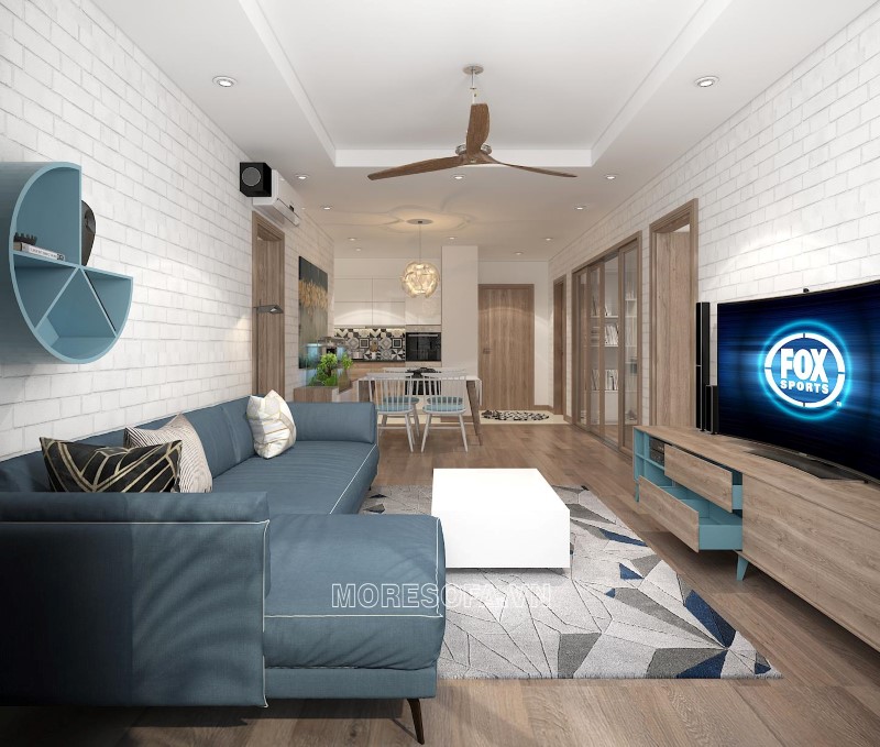 Ghế sofa góc da màu xanh